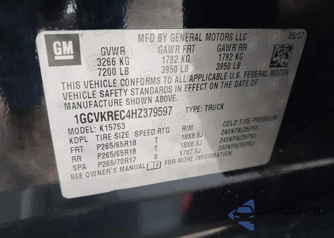 2017 Chevrolet Silverado 1500 1Lt from USA, damaged, VIN 1GCVKREC4HZ379597